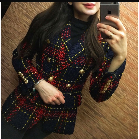 Plaid Tweed Wool Blazer - Picture 3 of 4